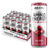 Optimum Nutrition lata frontal Juicy Cherry mostrando diseño y beneficio refrescante