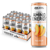 Optimum Nutrition lata frontal Peach Bellini, muestra sabor y energía