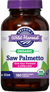 Oregon's Wild Harvest frente del empaque mostrando 180 cápsulas y beneficios orgánicos
