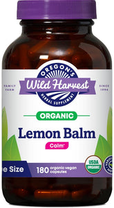 Oregon's Wild Harvest frasco frontal mostrando 180 cápsulas y etiqueta orgánica, confianza clara