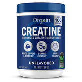 Orgain creatine monohydrate frente del envase mostrando la marca y pureza