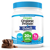Orgain frente del envase chocolate mostrando diseño y beneficios visibles