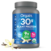 Orgain envase frontal vainilla mostrando etiqueta y beneficios