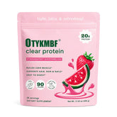OTYKMBF envase frontal con diseño y sabor frambuesa limón, destaca proteína clara