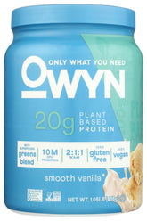 OWYN envase frontal mostrando proteína vainilla y beneficio nutricional