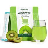 OxyEnergy empaque frontal mostrando sobres individuales y sabor kiwi, práctico para viajar