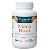 Pattern Wellness frasco frontal de maca que muestra envase y beneficios