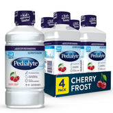 Pedialyte frente paquete de cuatro mostrando botellas, rehidratación rápida
