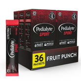 Pedialyte envase frontal Fruit Punch mostrando presentación y beneficios