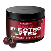 Perfect Keto envase frontal sabor Cereza Negra mostrando etiqueta y beneficios