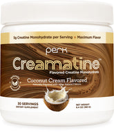 Perk Creamatine envase frontal con diseño y sabor crema de coco, aporta conveniencia
