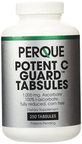 Envase frontal PERQUE Potent C Guard mostrando etiqueta y beneficio de dosificación clara