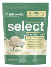 PEScience bolsa frontal de Vanilla Indulgence mostrando presentación de 5 porciones y conveniencia
