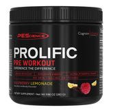 PEScience frasco frontal Raspberry Lemonade mostrando diseño y beneficio energético