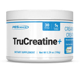 PEScience envase TruCreatine+ al frente, pureza visible y confianza