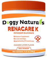 Pet Health Pharma frasco RenaCare K frente, identificación clara y beneficio de reposición de potasio
