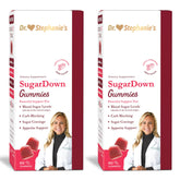 Pharmaganics envase frontal de SugarDown Gummies mostrando el diseño y beneficio práctico