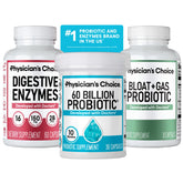 Physician's CHOICE vista frontal del bundle mostrando las tres botellas y beneficio de soporte digestivo