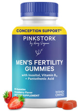 Pink Stork frasco Blue Stork frente mostrando 90 gominolas, claridad de ingredientes