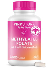 Pink Stork frasco frontal mostrando 60 cápsulas y diseño femenino