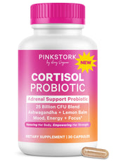 Pink Stork frasco vista frontal que destaca soporte hormonal y estrés