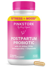 Pink Stork frente del empaque mostrando nombre y beneficio postnatal