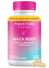 Pink Stork envase frontal mostrando 60 cápsulas y beneficios