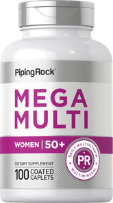 Piping Rock envase frontal del multivitamínico 50+ mostrando la etiqueta y beneficios