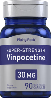 Piping Rock frasco frontal mostrando 90 cápsulas y la dosis 30 mg