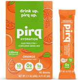 Pirq envase frontal naranja mostrando sobres portátiles y beneficios