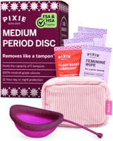 Pixie Cup disco menstrual plum vista frontal, diseño seguro y cómodo