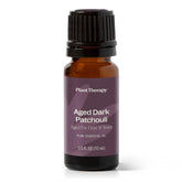 Plant Therapy botella frontal de patchouli oscuro con etiqueta clara y confianza