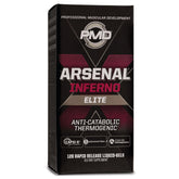 PMD Arsenal X Inferno vista frontal del frasco muestra diseño y cantidad