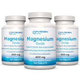 P Puregen Labs frasco delantero mostrando magnesio 400 mg y ventaja de suministro