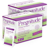 Pregnitude frente del empaque mostrando 120 sobres y ventaja de conveniencia