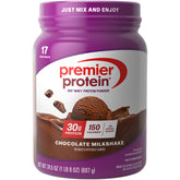 Premier Protein bote frontal mostrando sabor chocolate y beneficios altos en proteína