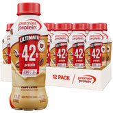 Premier Protein bote frontal mostrando sabor Café Latte y conveniencia