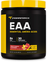 Primaforce envase frontal mostrando 30 porciones y sabor Fruit Punch, conveniencia visible
