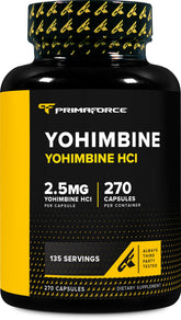 Primaforce frasco frontal mostrando yohimbine 270 cápsulas y claridad de contenido