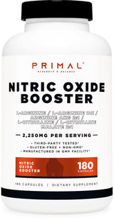 Primal envase frontal mostrando 180 cápsulas y 60 servicios, claridad de dosificación