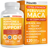 PrimeMD frasco frontal de maca 19‑en‑1 mostrando diseño y cantidad