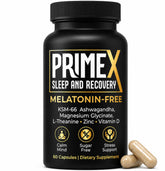 PrimeX Sleep and Recovery frente del envase mostrando la marca y ventajas