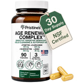 PRISTINE'S frasco frontal Age Renewal Complex mostrando etiqueta clara y beneficios