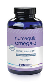 PRN nūmaqula frontal del envase mostrando 270 softgels y beneficio de suministro para 90 días