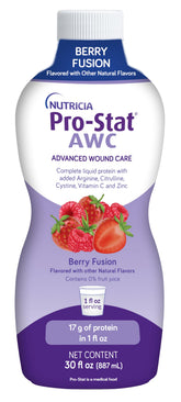 Pro-Stat botella frontal Berry Fusion mostrando etiqueta y beneficios
