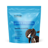 ProDough frente del empaque mostrando sabor Cookie Crumble y ventaja gourmet