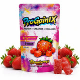 ProGainIX frontal del paquete mostrando beneficios y sabor fresa