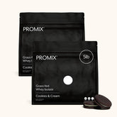 ProMix Nutrition envase frontal Cookies & Cream muestra diseño y tamaño 5 lb para confianza visual