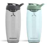 Promixx muestra frontal del shaker Pursuit 32 oz, diseño ergonómico y capacidad clara