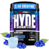 ProSupps Mr. Hyde Signature V2 frontal del envase mostrando el sabor Blue Razz y enfoque de energía